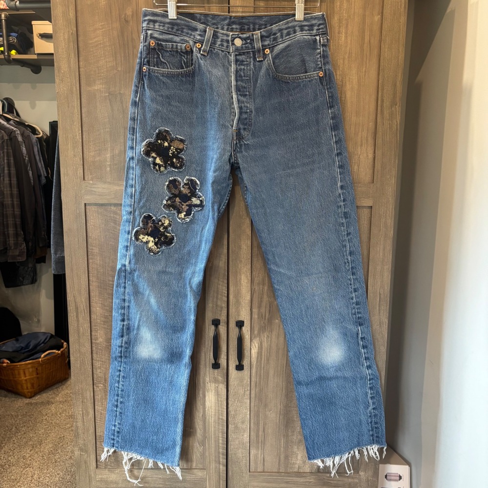 Levis 501xx Rialto Jean Project Vintage Floral Patch Straight Leg Jeans 28x30